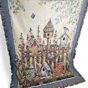 Tapestry Wall Art Birdhouses Butterflies Spring Garden 48x65"